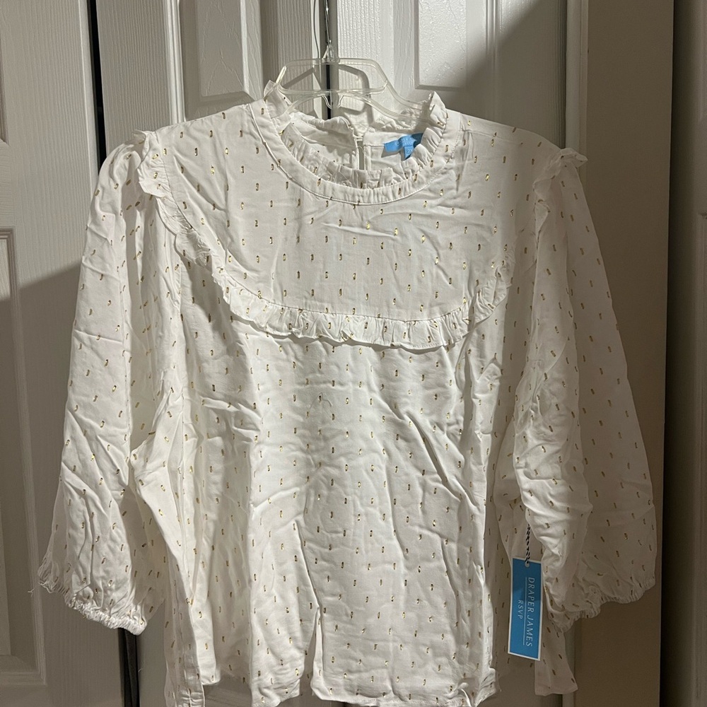 Draper James RSVP white top with gold “dots”
